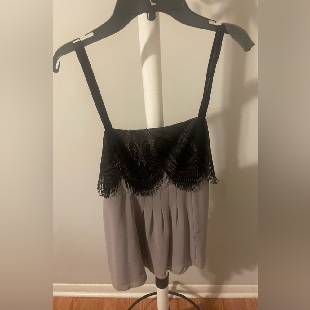 Hazel Haze Halter fringe Top sleeveless size S Taupe